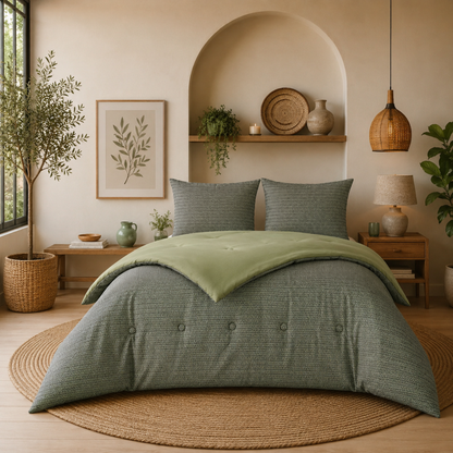 Struktur Olive Leaf - Het hoesloos dekbed zonder overtrek |vaste hoes |wasbaar